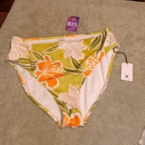 Floral High-Waist Bikini Bottom in Lime & Orange - Unbranded
